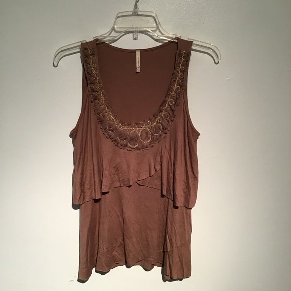 Olivia Moon Tiered Tank Top with Embellished Neckline Size M - Picture 6 of 10
